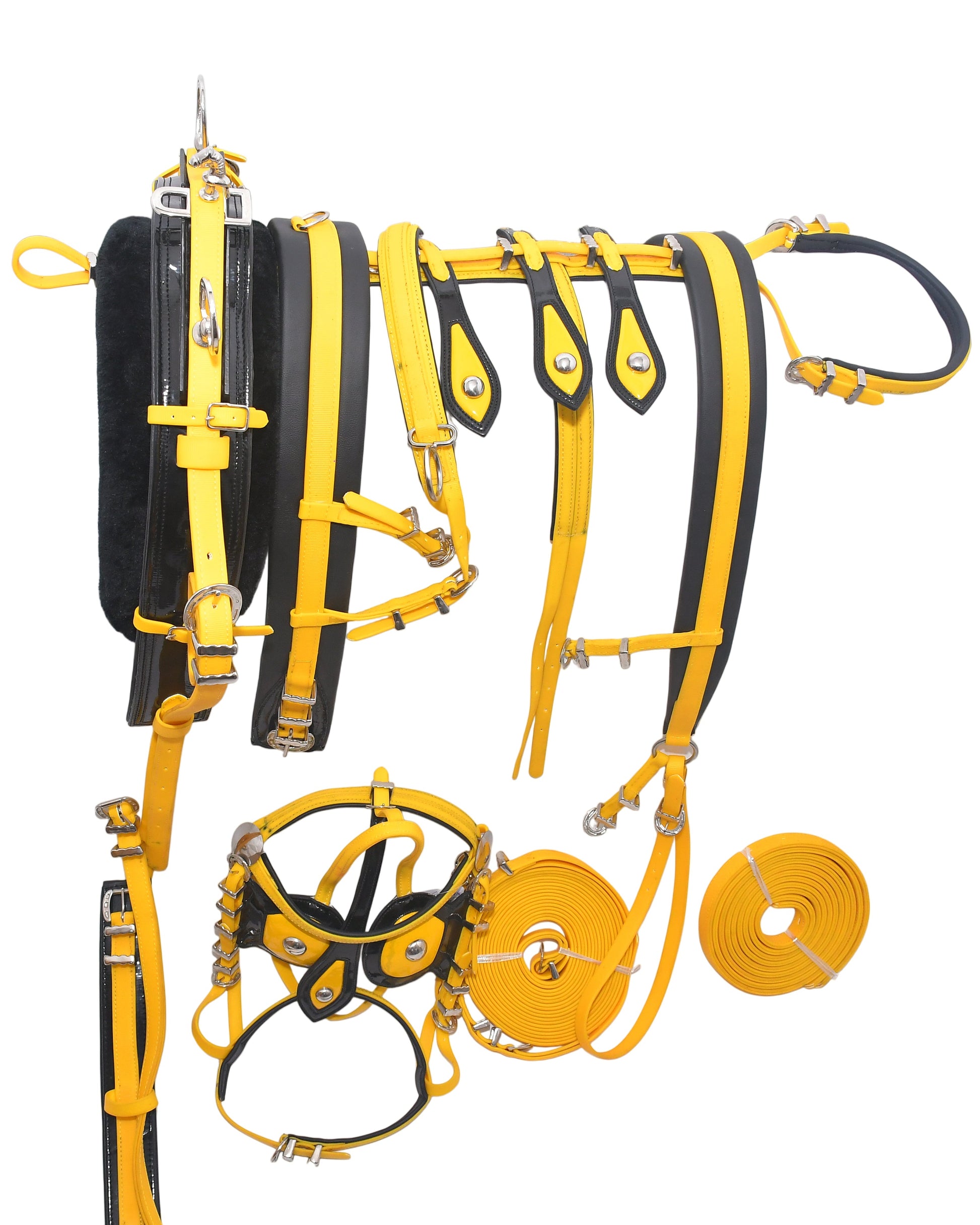 PVC Breeching Harness Yellow and Black Colour size Full Cob Pony Small Pony Shetland
