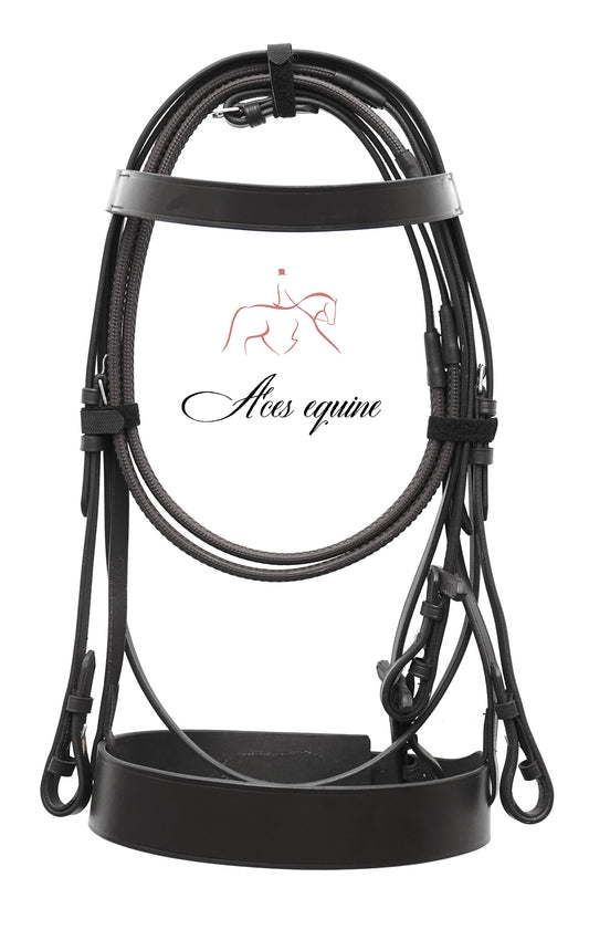 Leather Horse Hunter Bridle 2 Inch Noseband and 1 Inch Browband Black