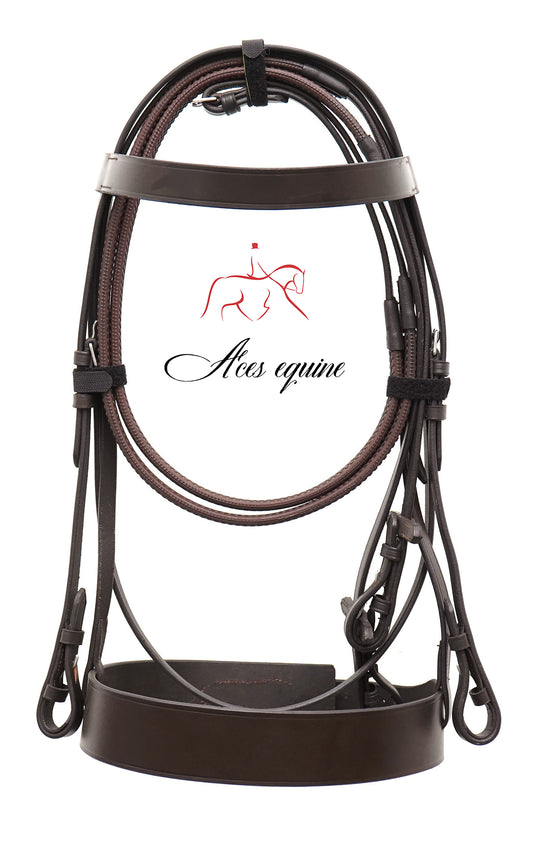 Leather Horse Hunter Bridle 2 Inch Noseband and 1 Inch Browband Brown Colour