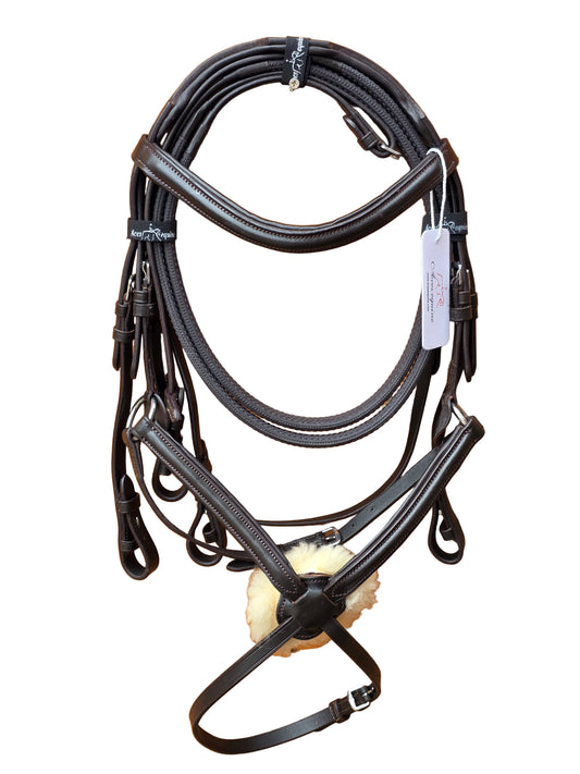Premium Leather Mexican Grackle Bridle Brown Soft Padded with Rubber Reins