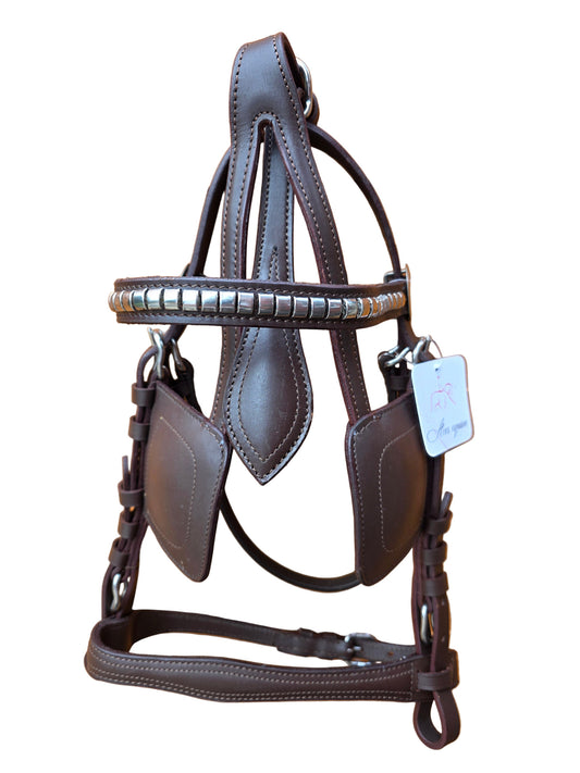 Premium Brown Leather Horse Driving Harness Bridle With Silver Fittings and Havana Style