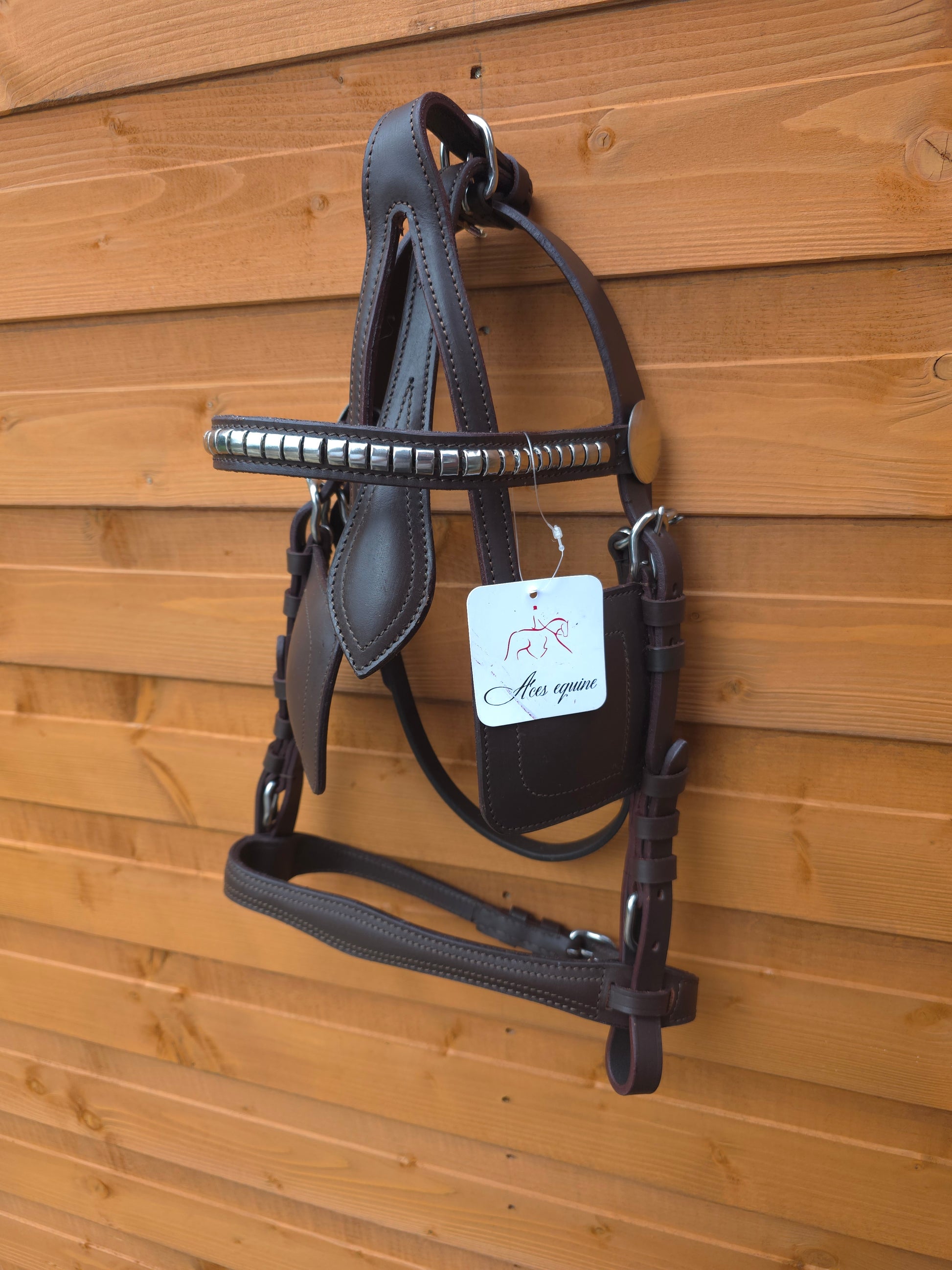 Premium Brown Leather Horse Driving Harness Bridle With Silver Fittings and Havana Style