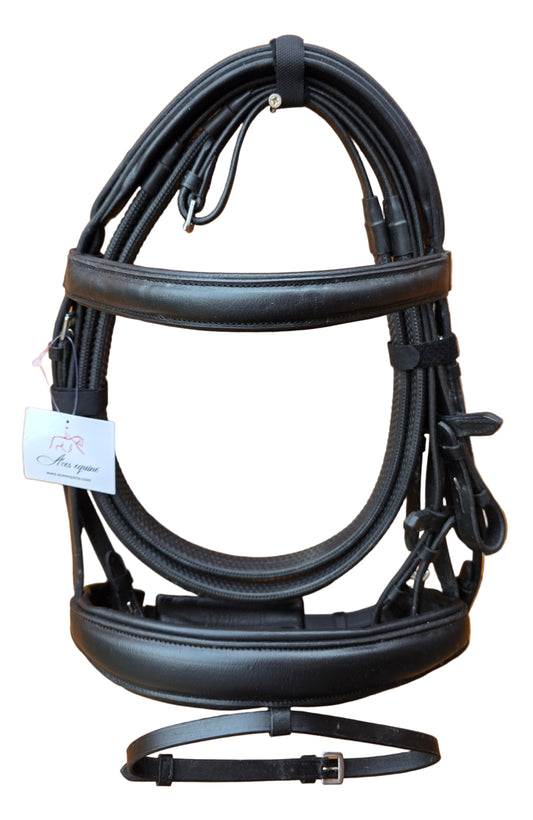 Premium Europa Comfort Padded Bridle Black Color with 1 Inch Browband and 1.5 Inch Noseband