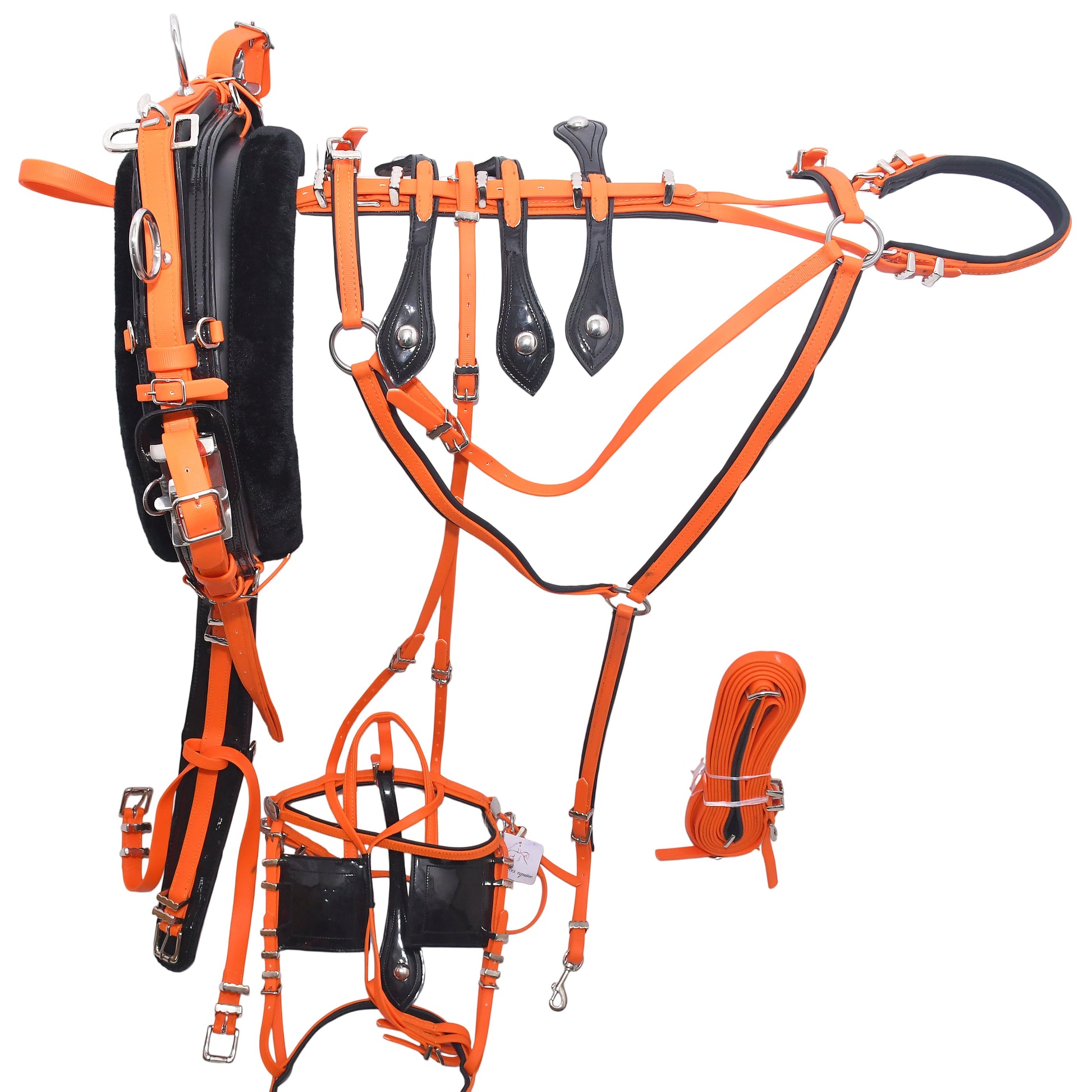 Quick Hitch Horse Harness for Trotting And Driving Orange Black