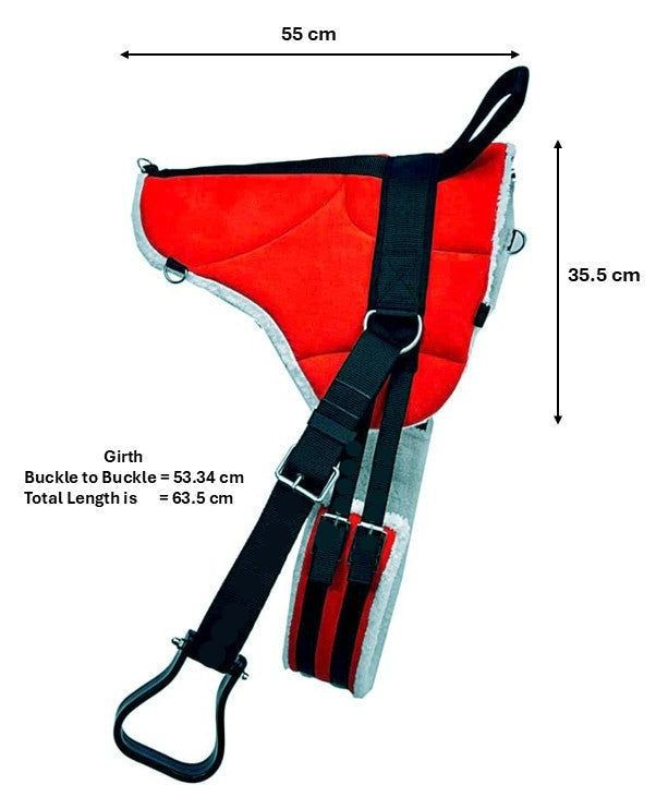 Bareback Saddle Pad with Free Stirrups And Girth Anti Slip Micro Suede Adjustable Fit Pony Size Red Colour