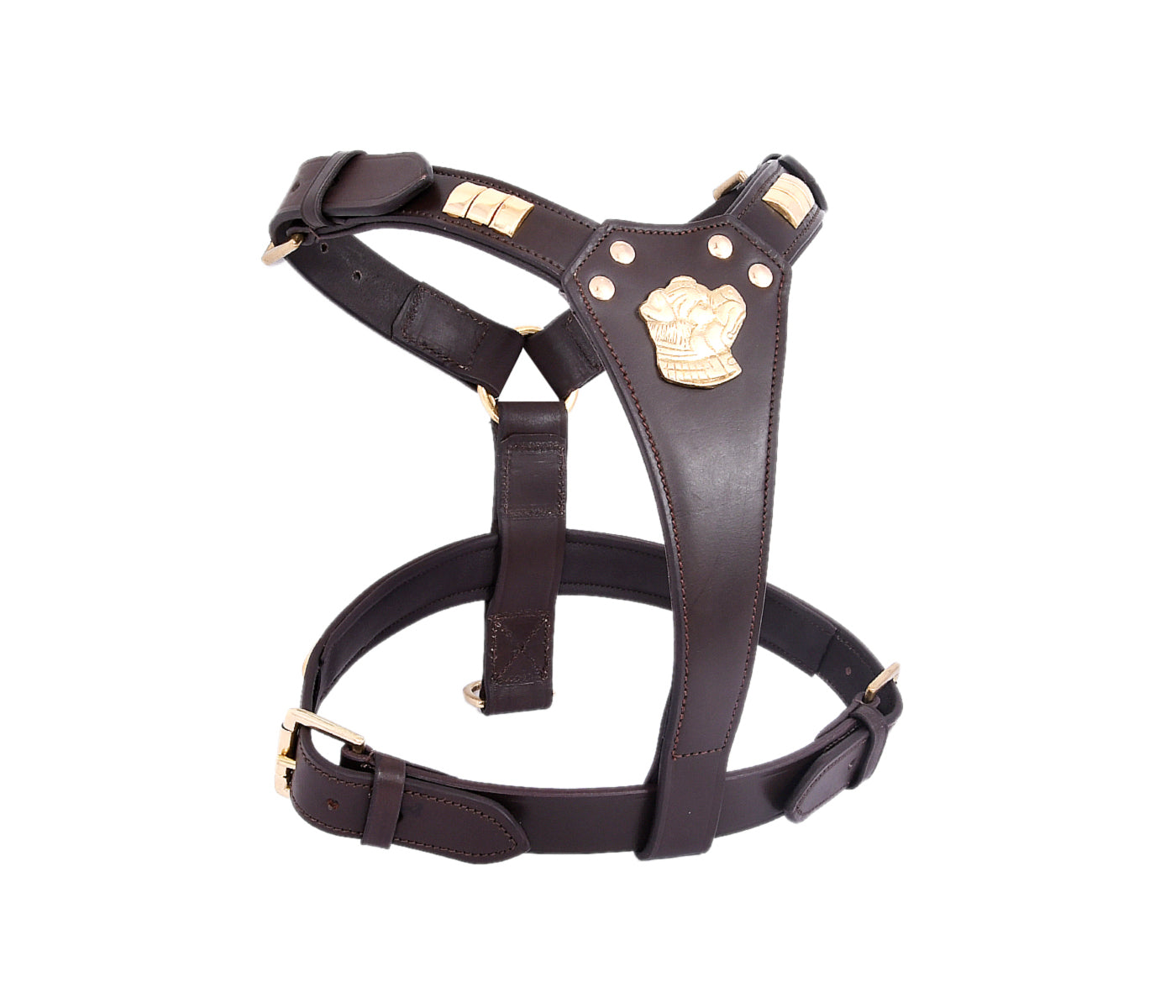 Staffie Dog Harness Collar And Chain Lead Set Premium Leather Brown Brass Fittings Soft Padded And Adjustable Design