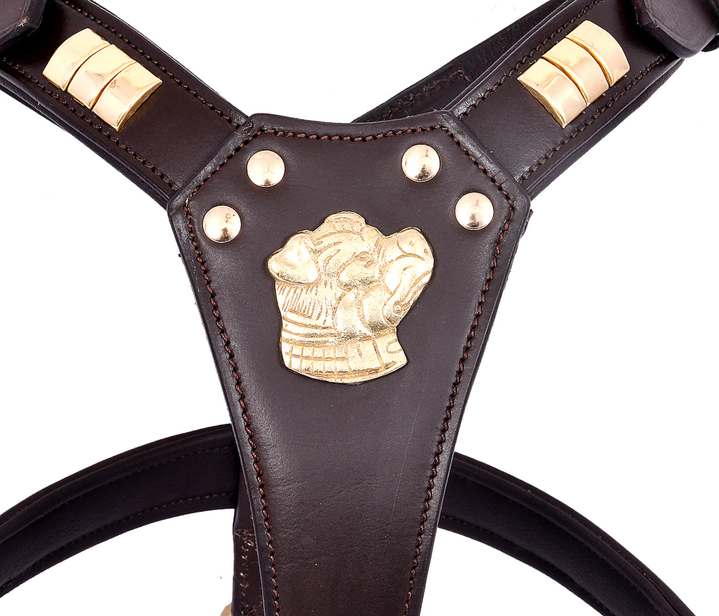 Staffie Dog Harness Collar And Chain Lead Set Premium Leather Brown Brass Fittings Soft Padded And Adjustable Design