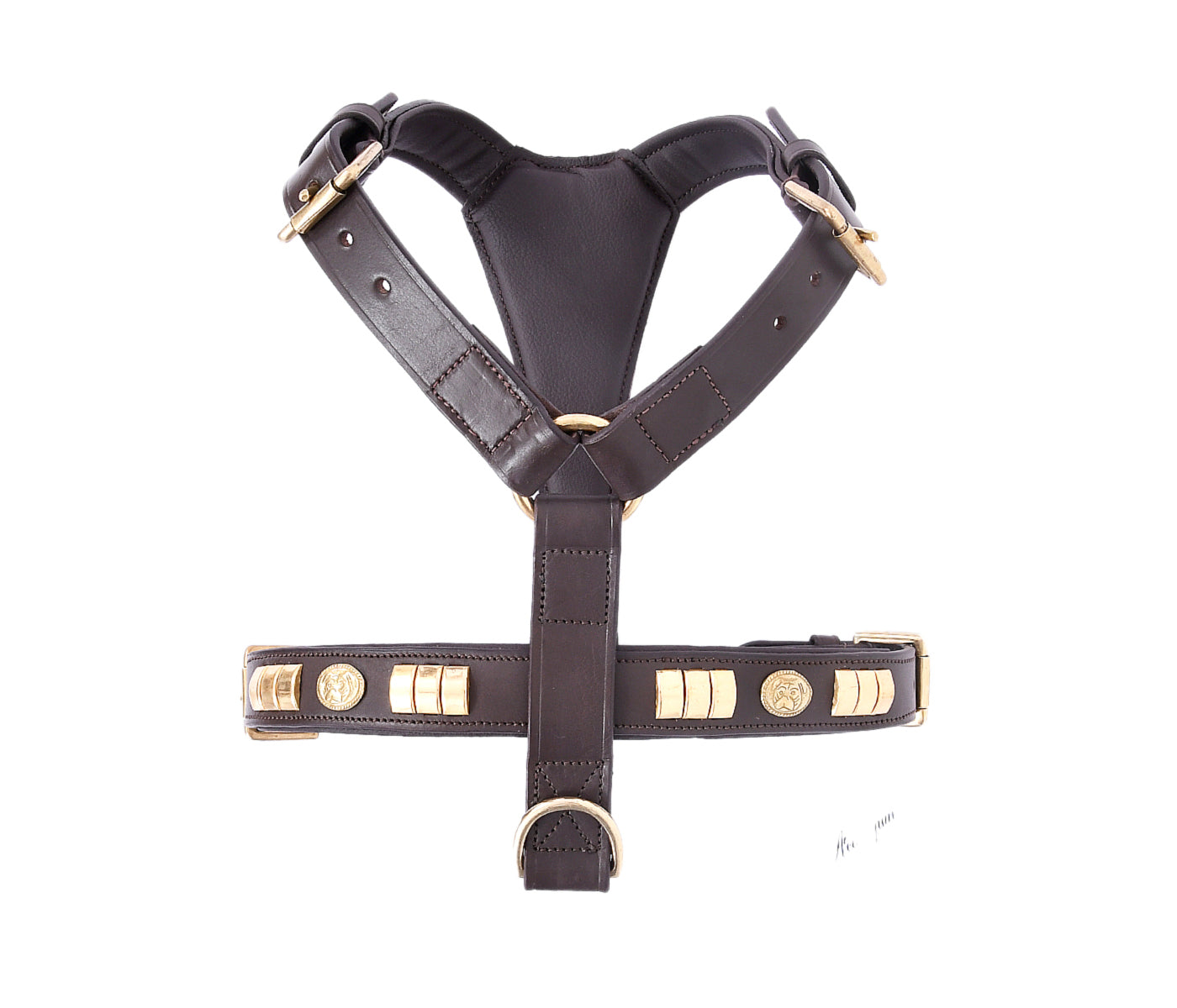 Staffie Dog Harness Collar And Chain Lead Set Premium Leather Brown Brass Fittings Soft Padded And Adjustable Design