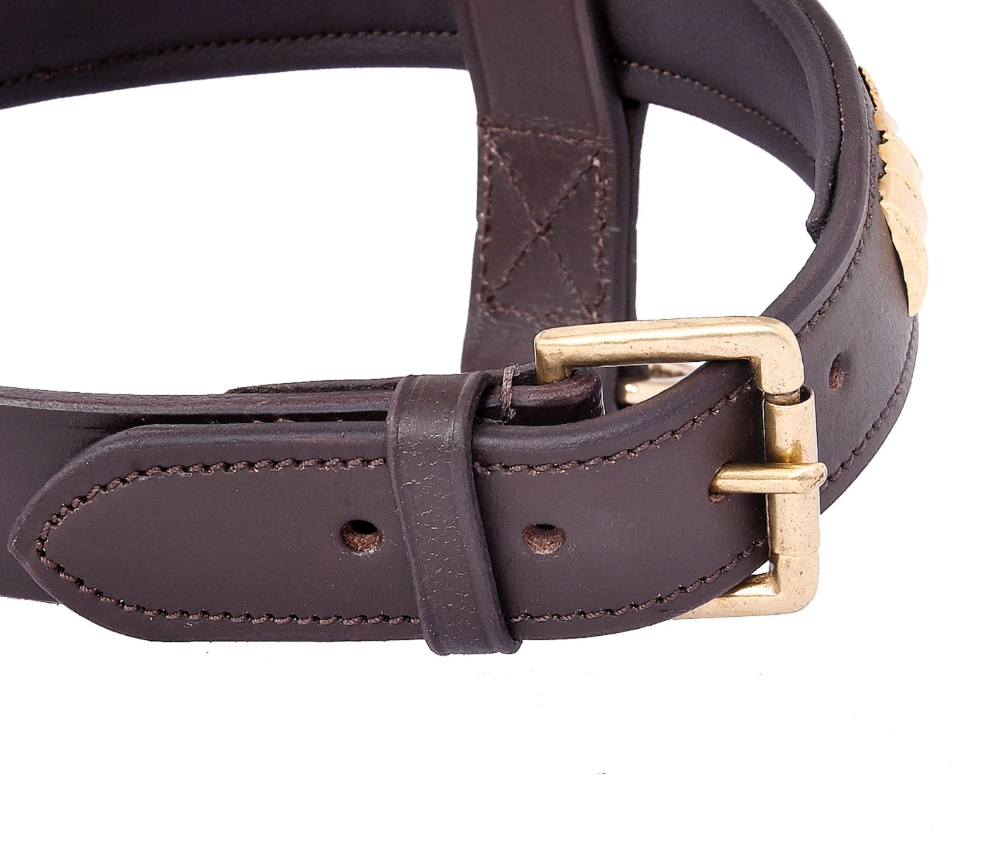 Staffie Dog Harness Collar And Chain Lead Set Premium Leather Brown Brass Fittings Soft Padded And Adjustable Design