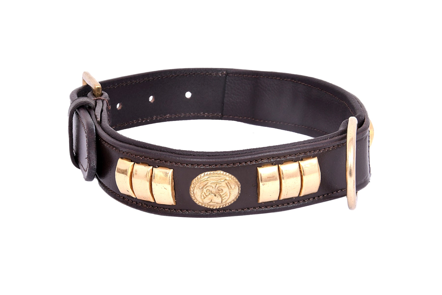 Staffie Dog Harness Collar And Chain Lead Set Premium Leather Brown Brass Fittings Soft Padded And Adjustable Design