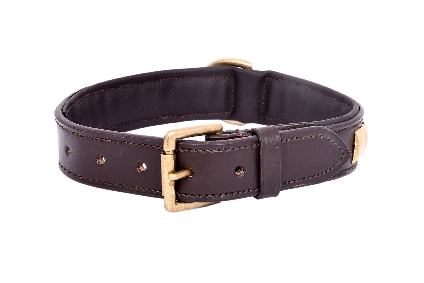 Staffie Dog Harness Collar And Chain Lead Set Premium Leather Brown Brass Fittings Soft Padded And Adjustable Design