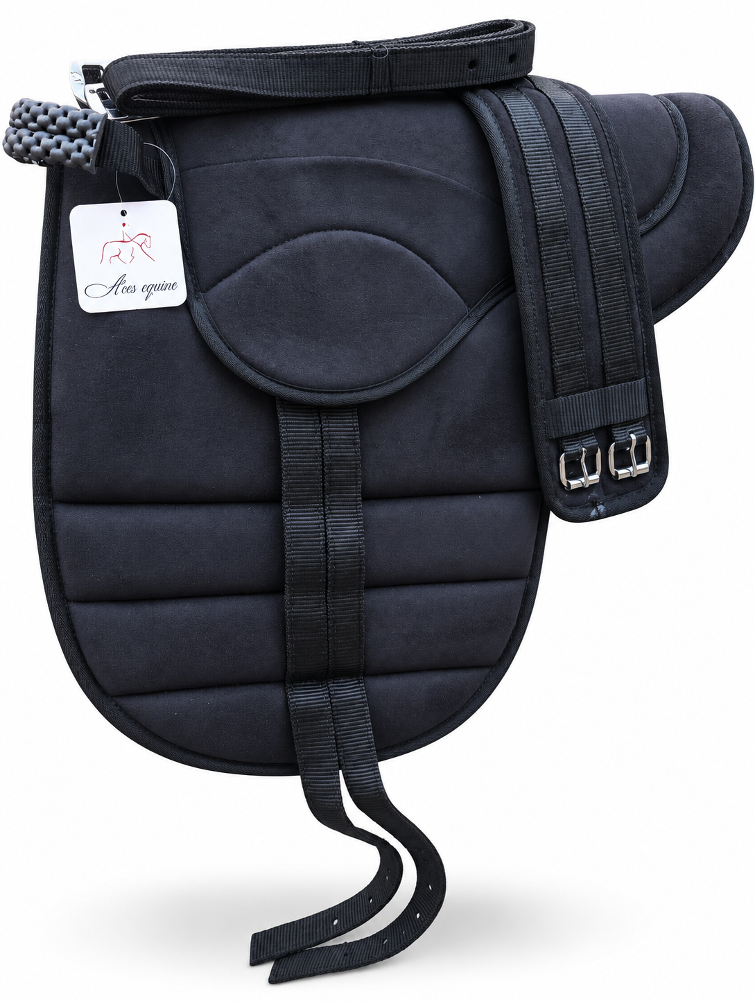 Synthetic Bareback Riding Pad with Girth And Stirrups Black