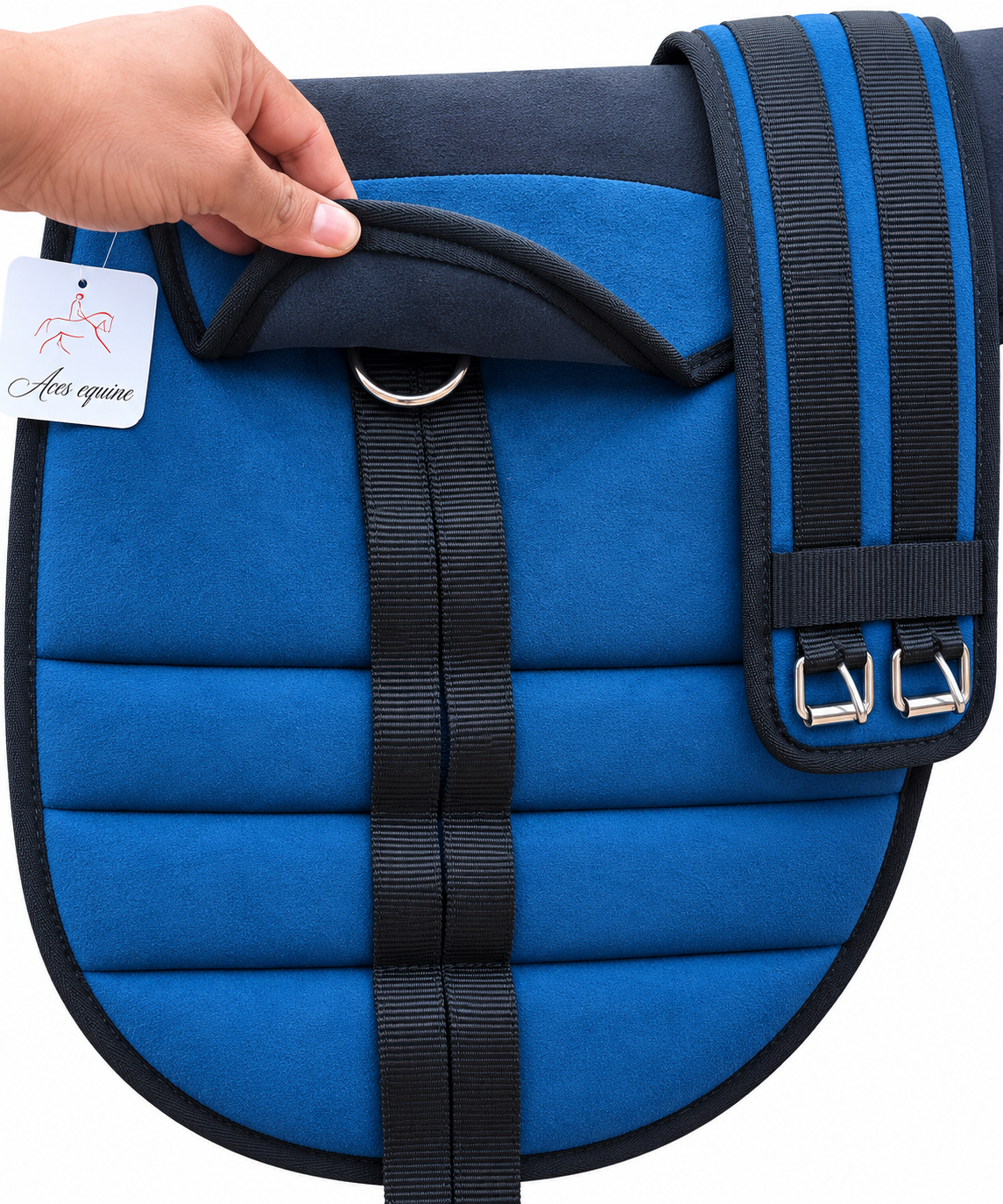 Synthetic Bareback Riding Pad with Girth And Stirrups Blue