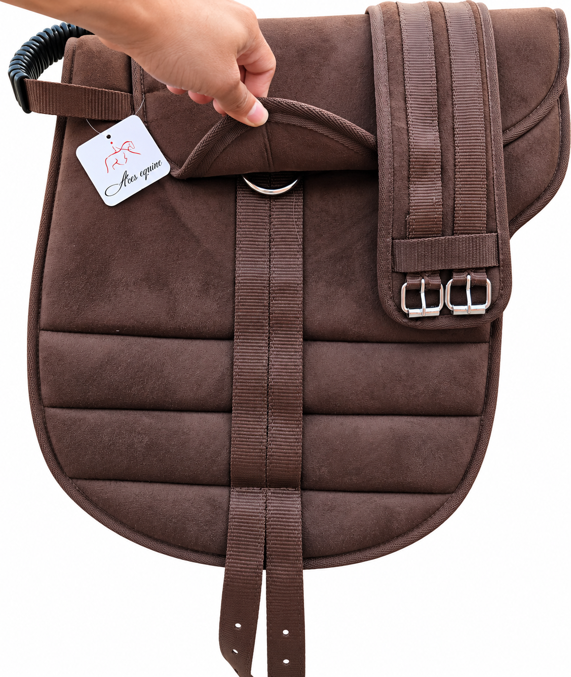 Synthetic Bareback Riding Pad with Girth And Stirrups Brown