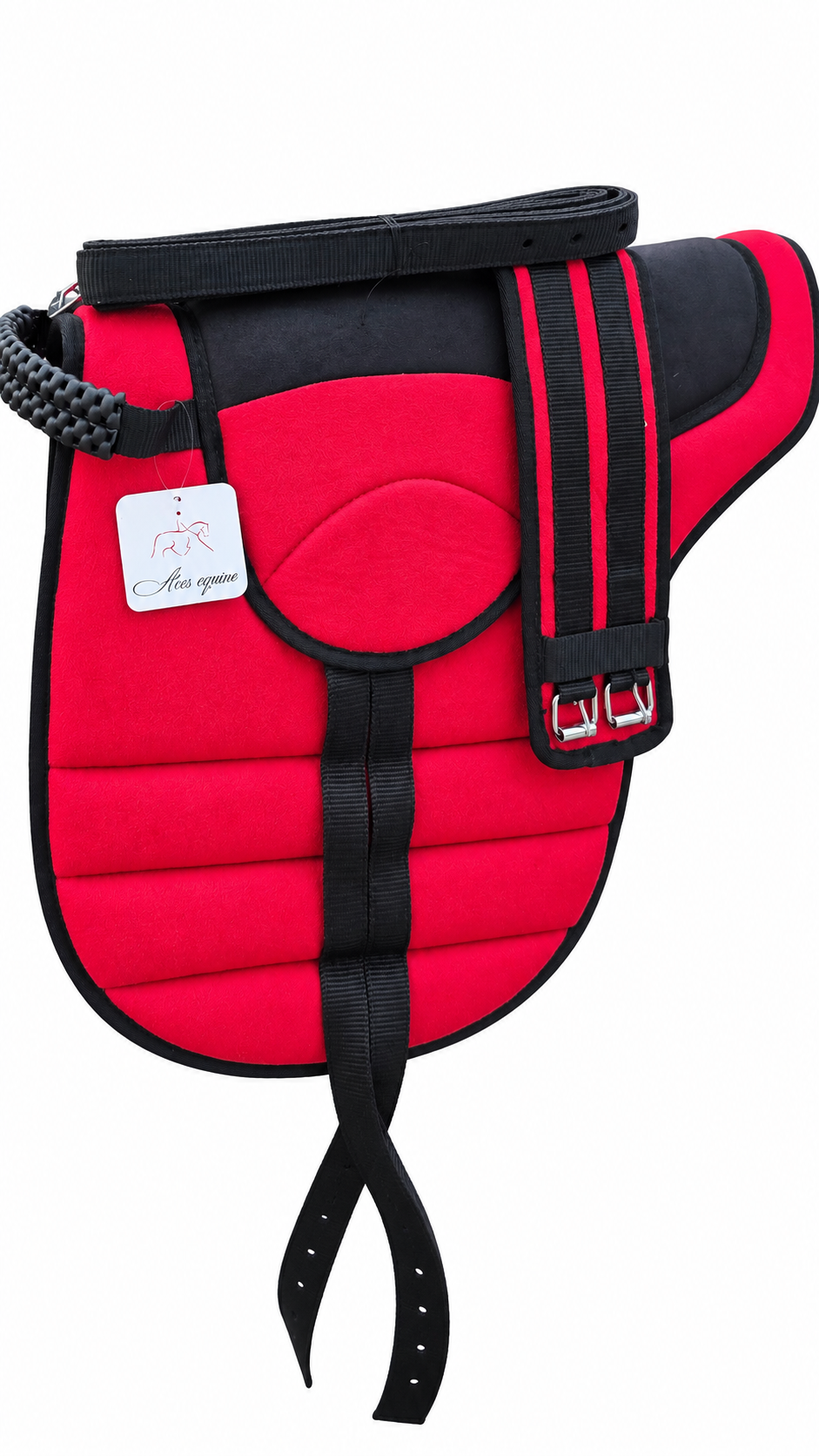 Synthetic Bareback Riding Pad with Girth And Stirrups Red