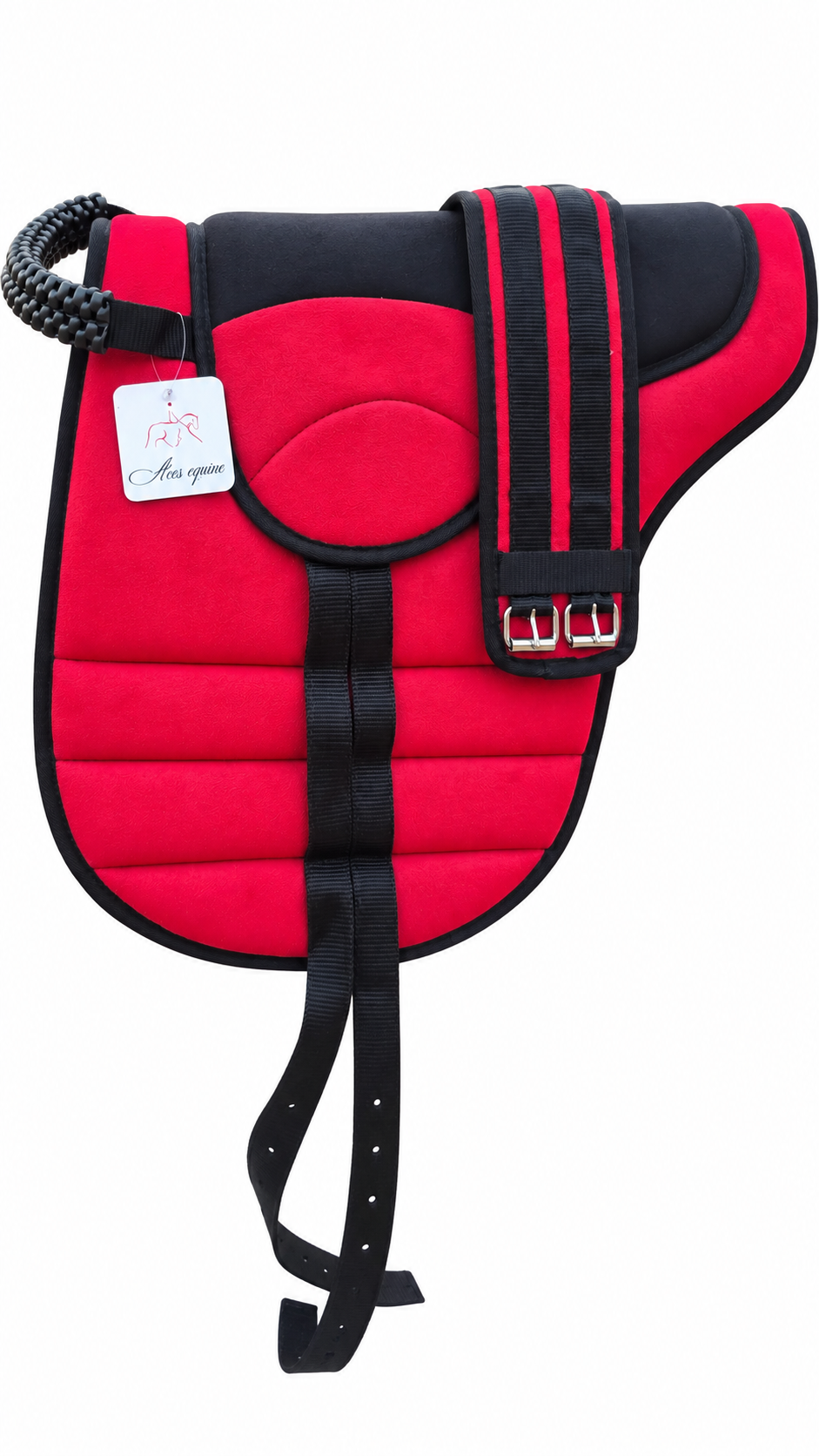Synthetic Bareback Riding Pad with Girth And Stirrups Red