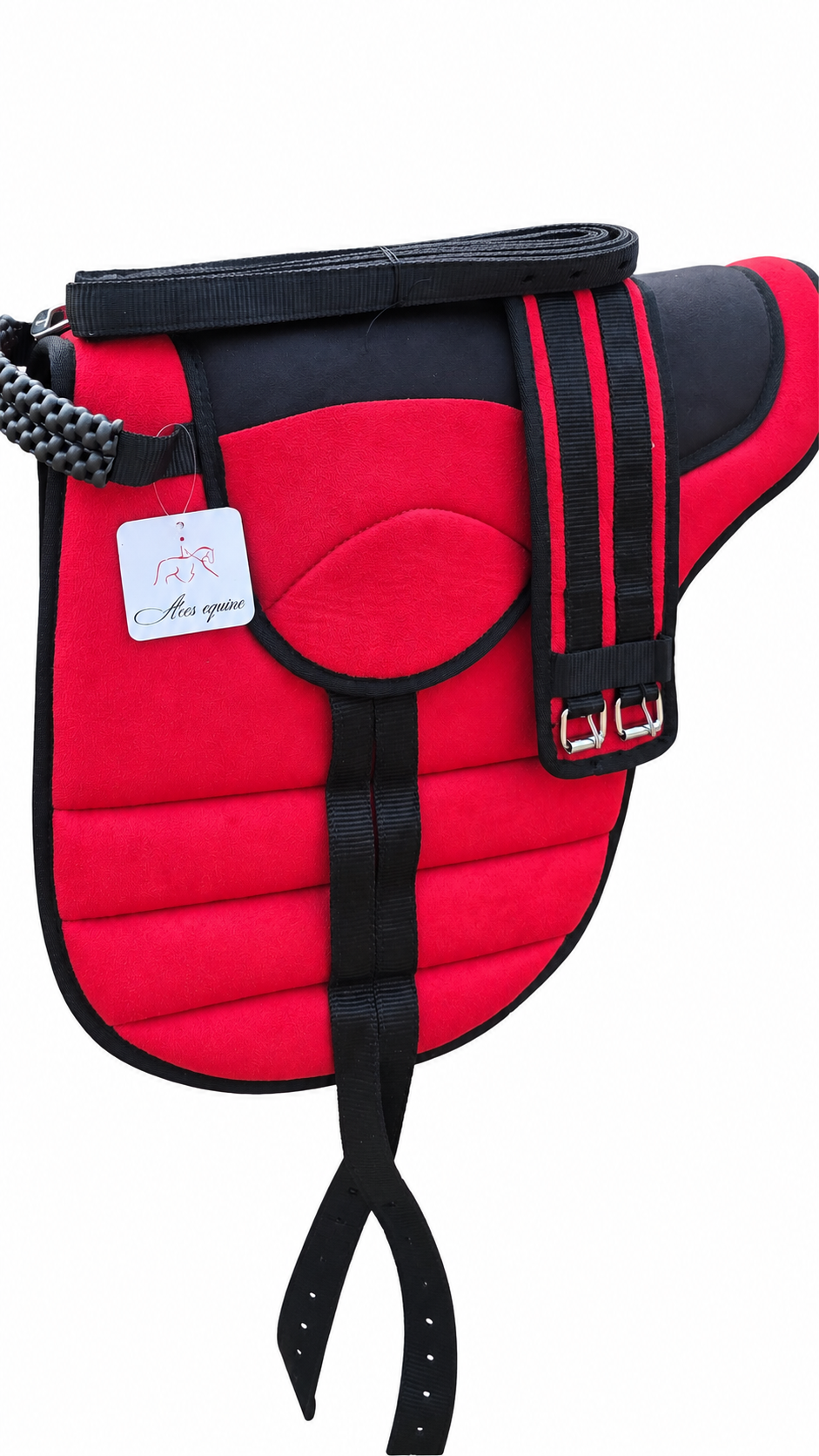 Synthetic Bareback Riding Pad with Girth And Stirrups Red