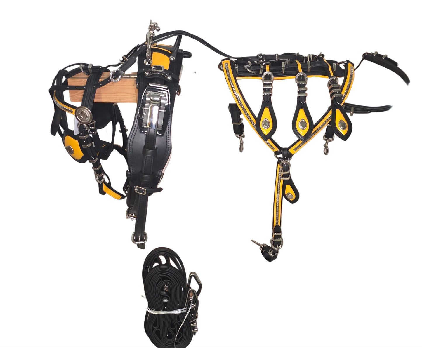 Quick Hitch Harness Trade Deluxe Heavy Black Yellow Colour Cob and Pony Size