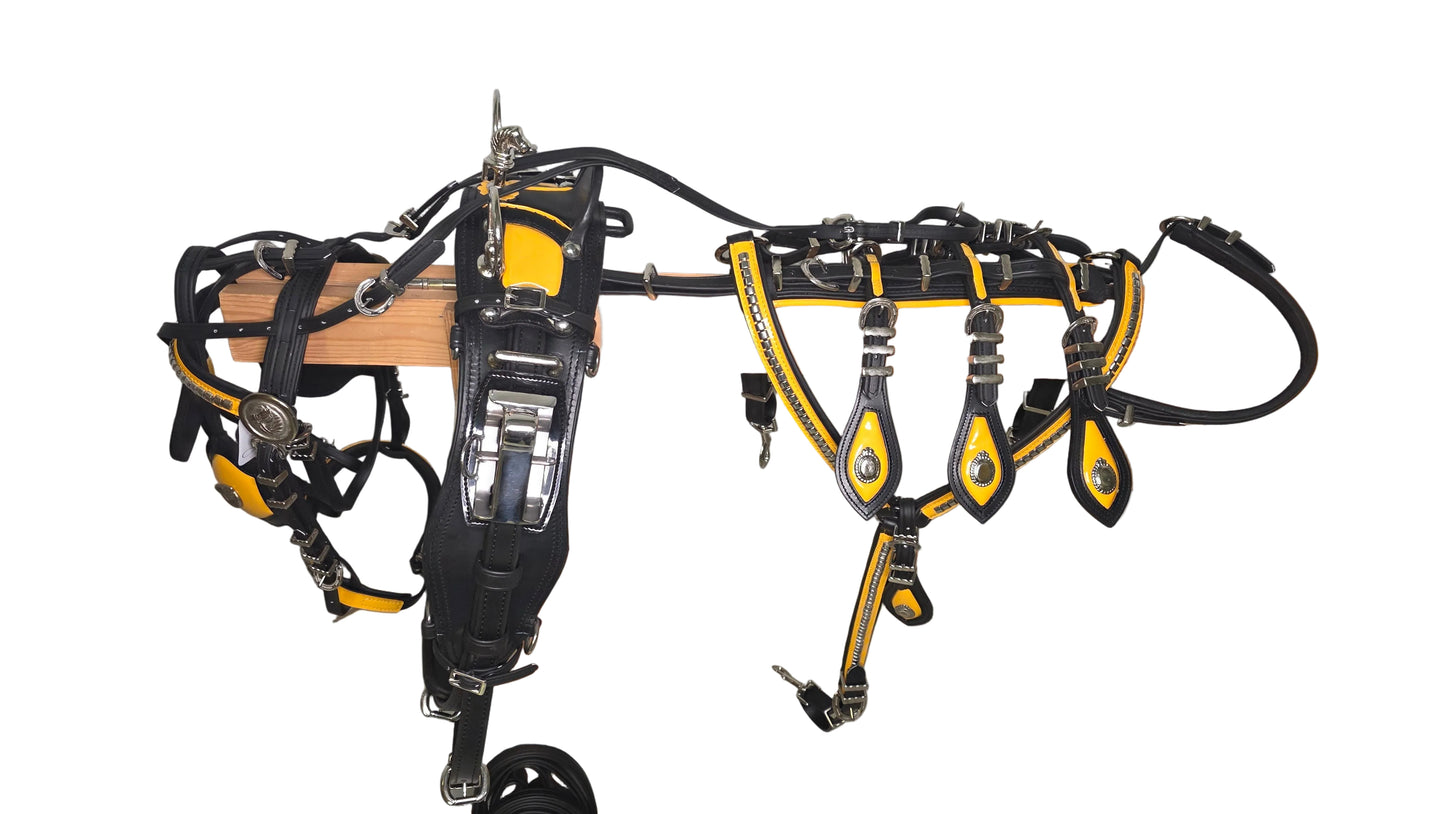 Quick Hitch Harness Trade Deluxe Heavy Black Yellow Colour Cob and Pony Size