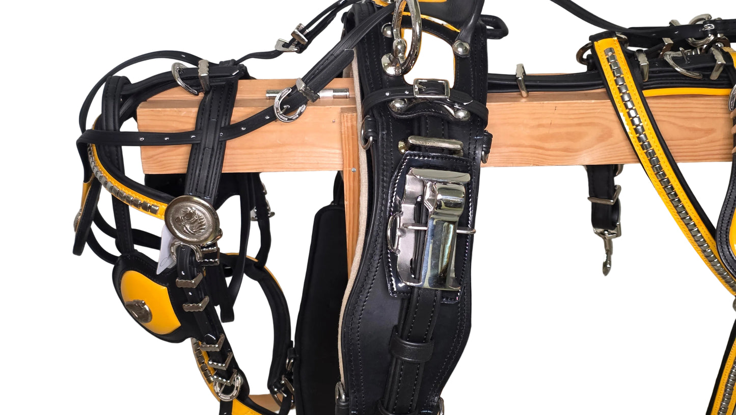 Quick Hitch Harness Trade Deluxe Heavy Black Yellow Colour Cob and Pony Size