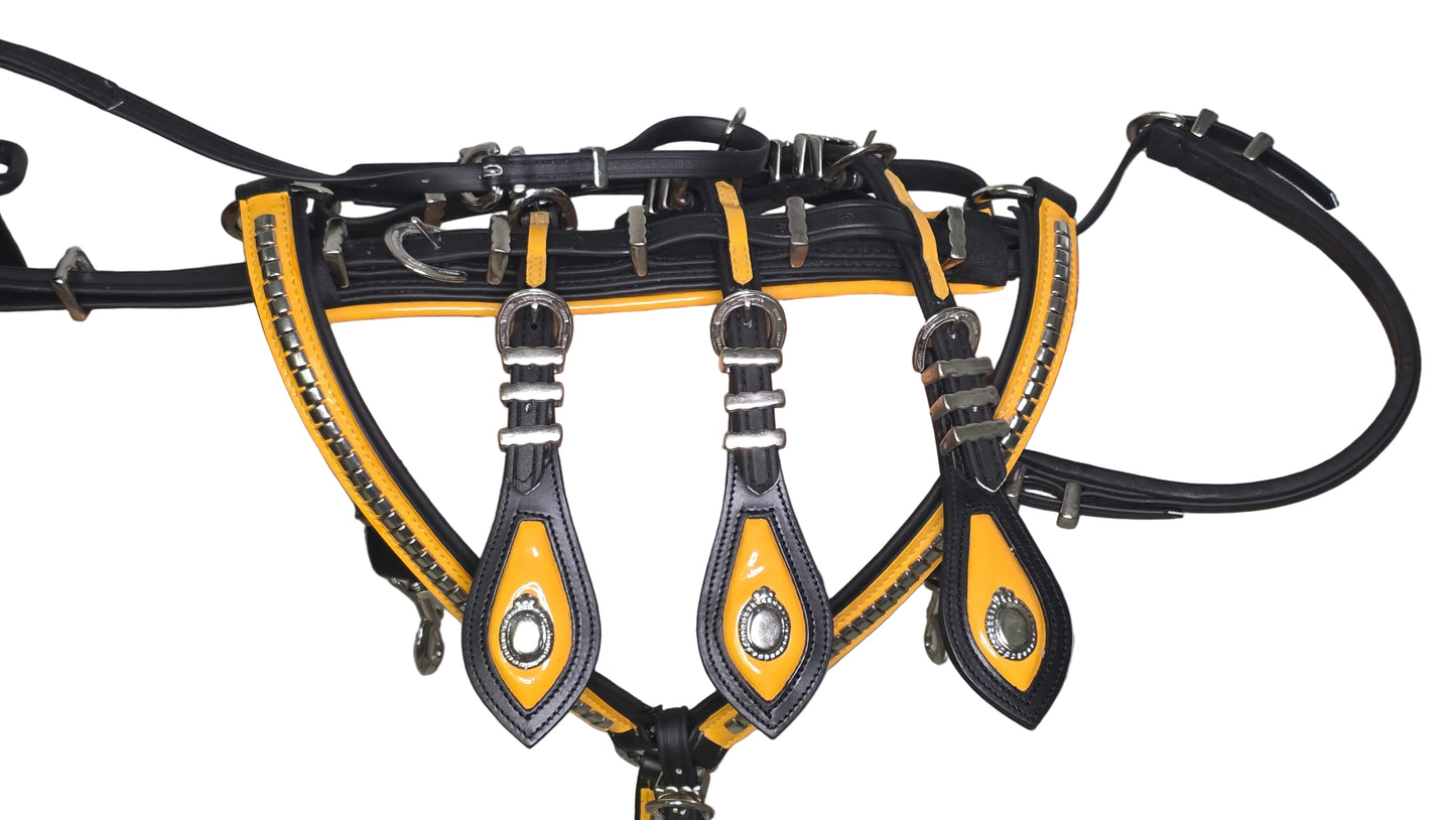 Quick Hitch Harness Trade Deluxe Heavy Black Yellow Colour Cob and Pony Size