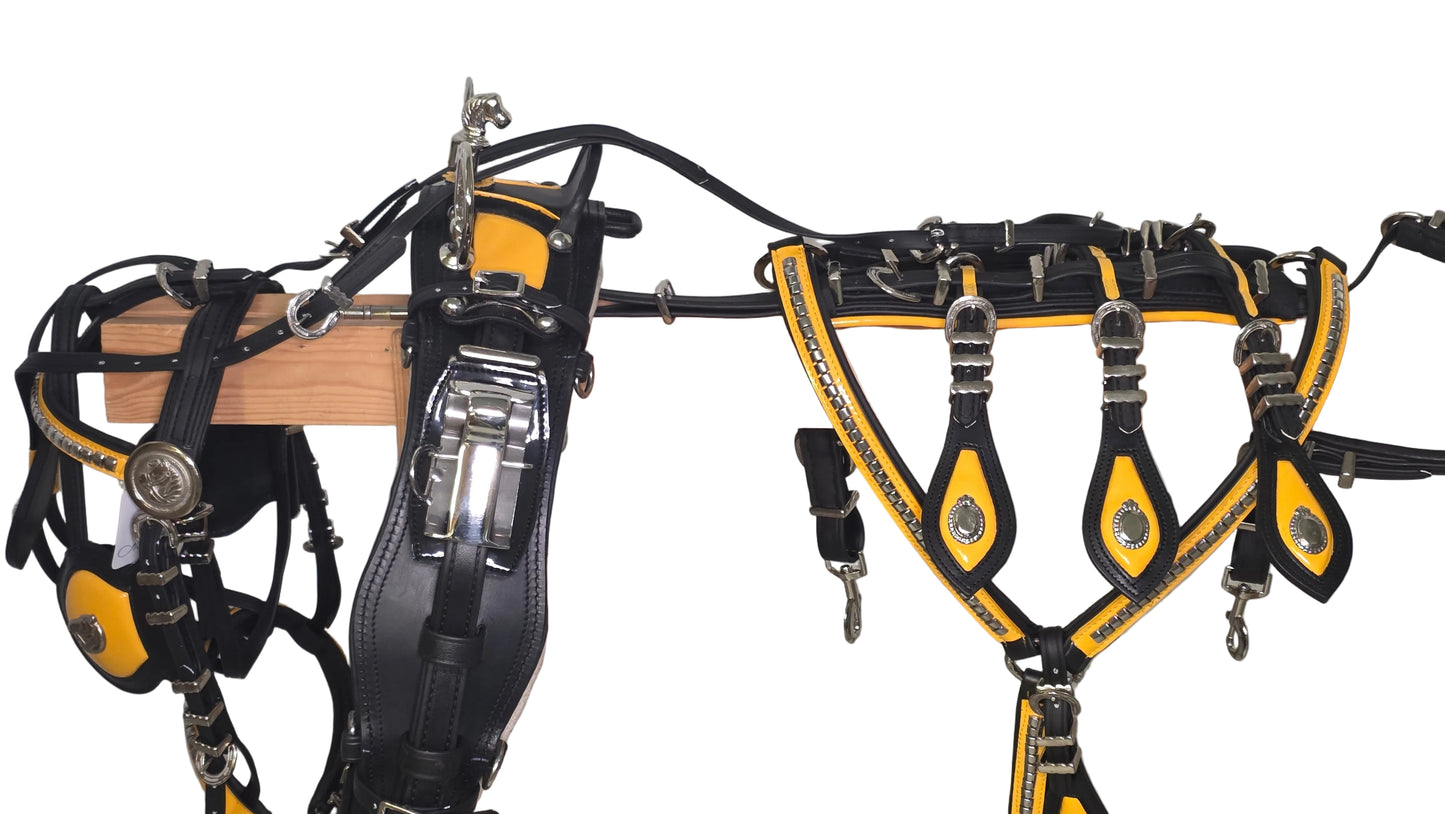 Quick Hitch Harness Trade Deluxe Heavy Black Yellow Colour Cob and Pony Size