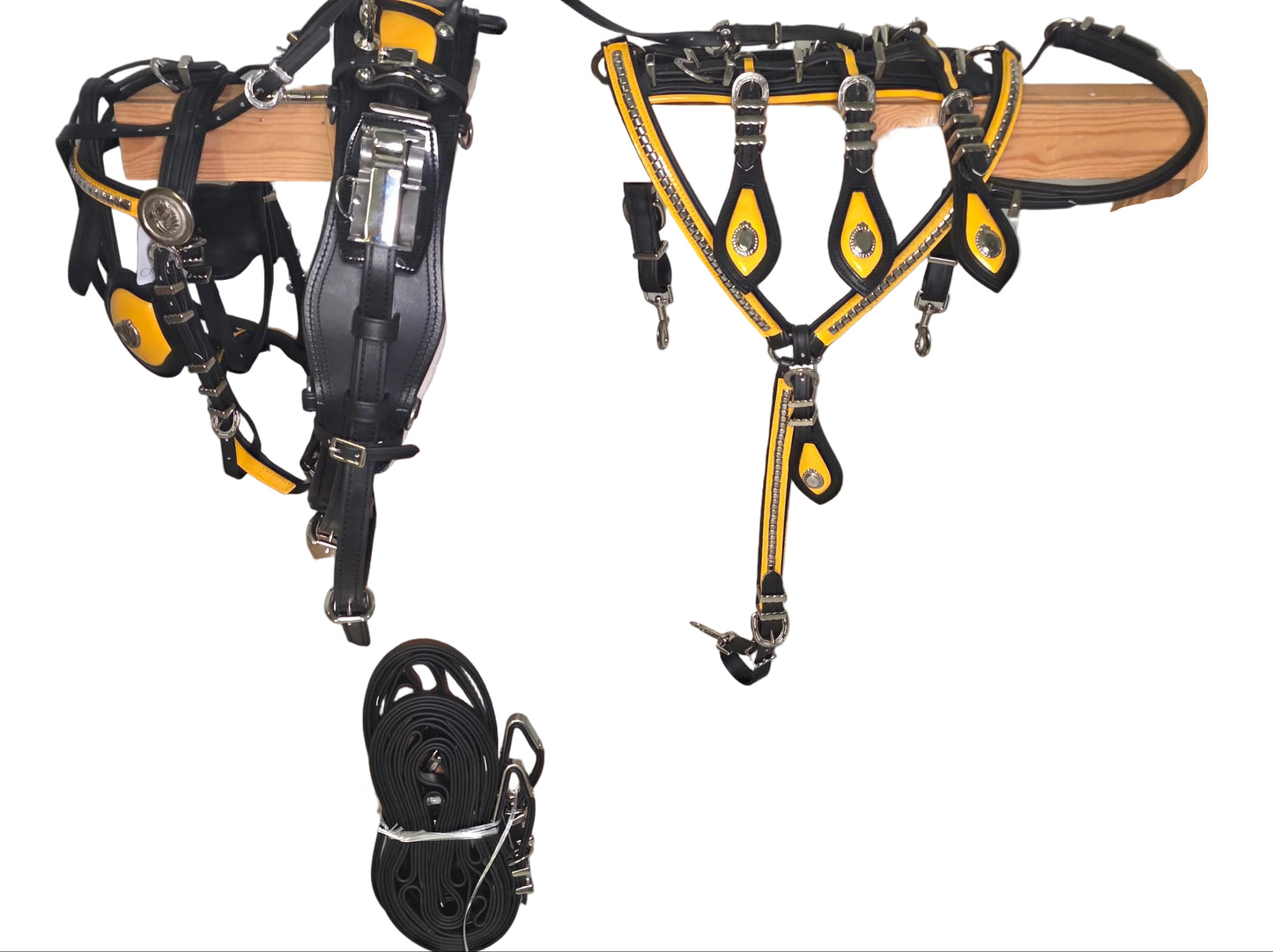 Quick Hitch Harness Trade Deluxe Heavy Black Yellow Colour Cob and Pony Size