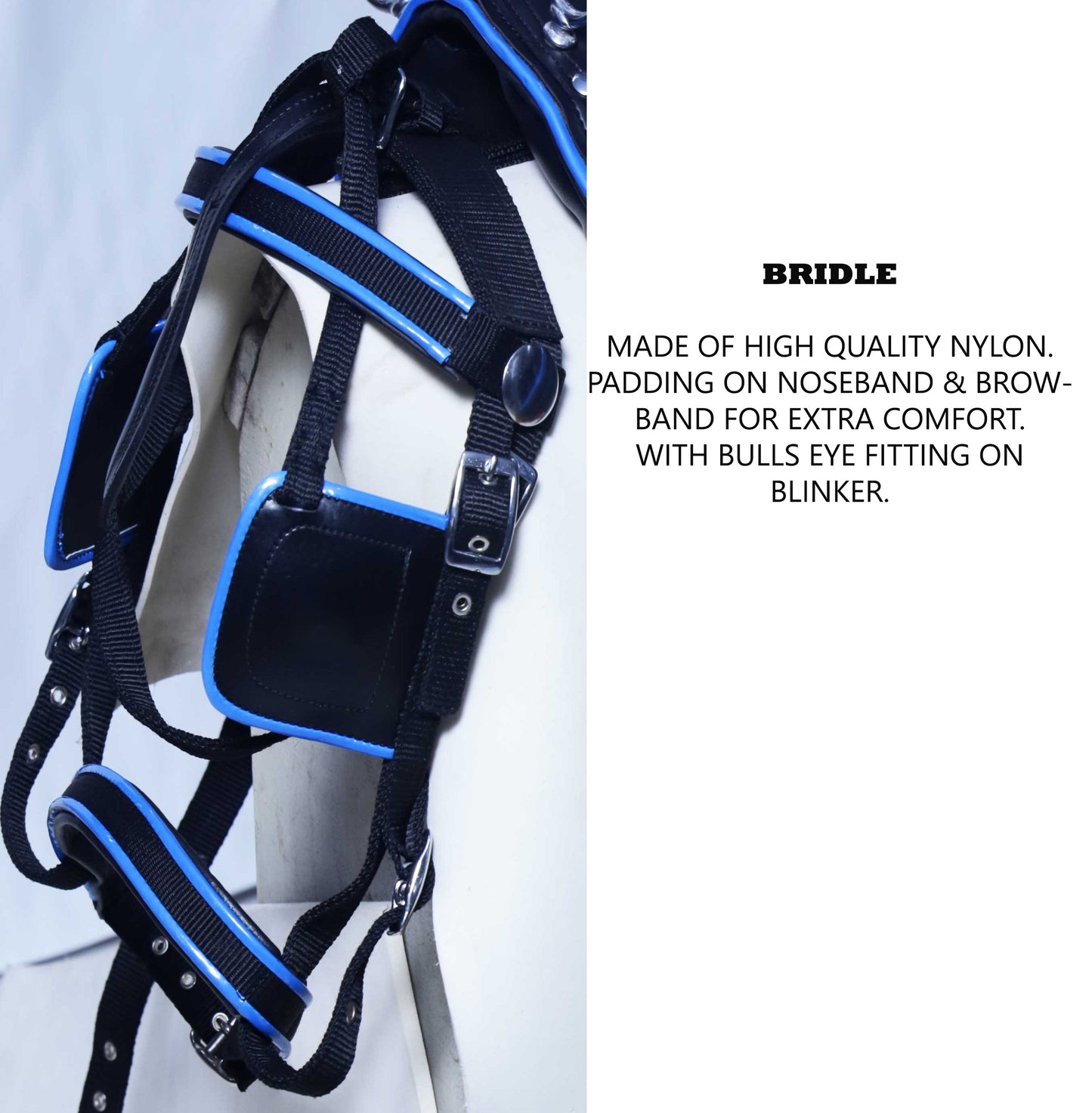 Nylon Driving Harness set Black and Blue size Full Cob Pony Shetland Mini Shetland and Miniature