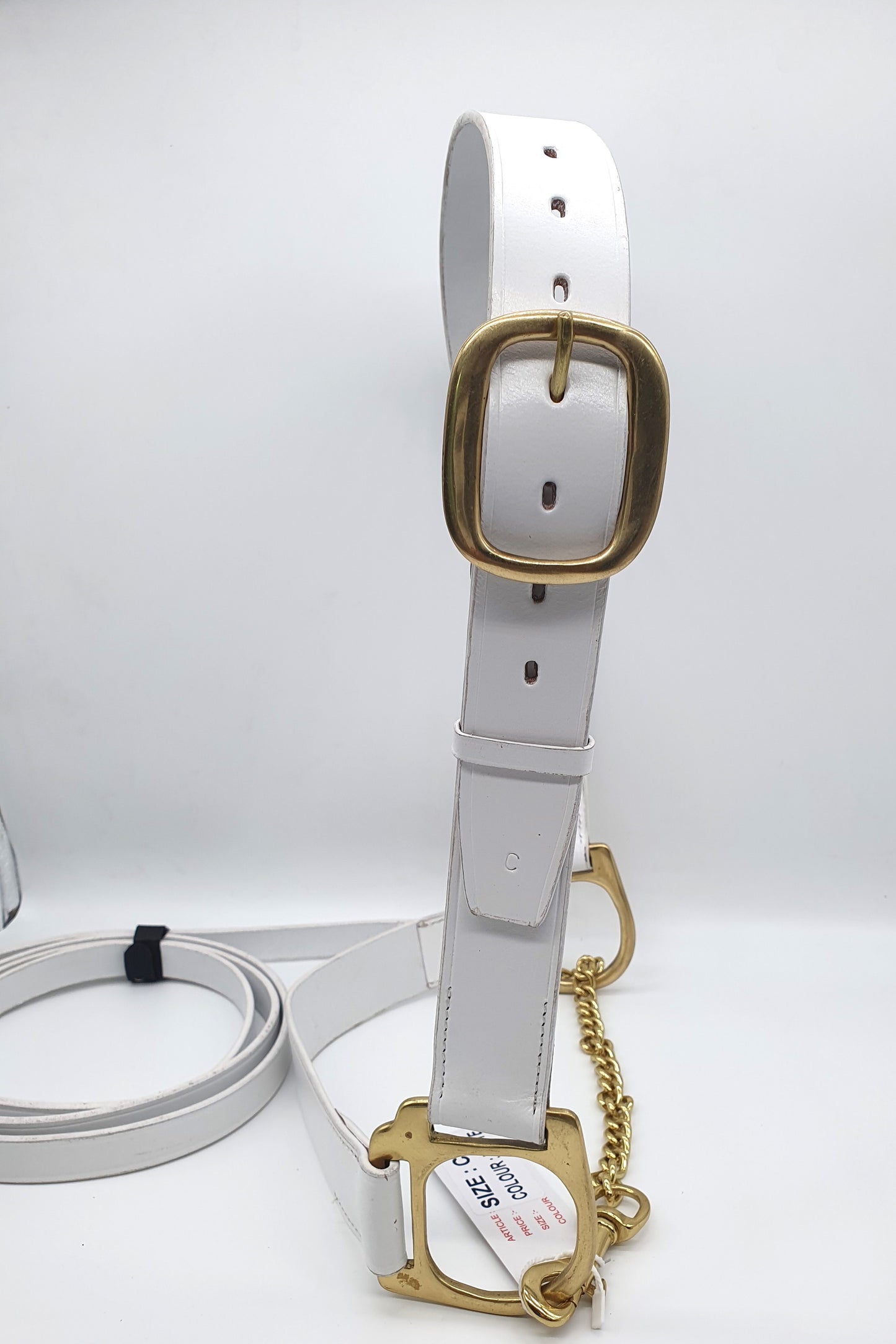 Leather Adjustable Horse show Halter White with Chain lead