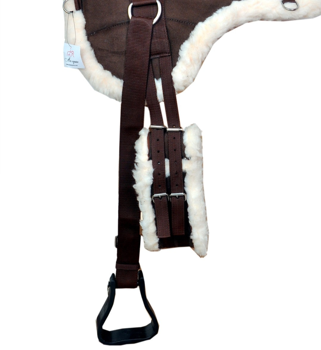 Exclusive Bareback Saddle Pad with Free Stirrups And Girth Anti Slip Micro Suede Adjustable Fit Pony Size Brown Colour