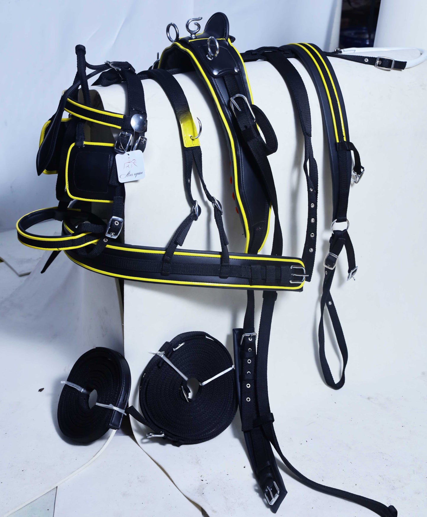 Nylon Driving Harness set Black and Yellow size Full Cob Pony Shetland Mini Shetland and Miniature