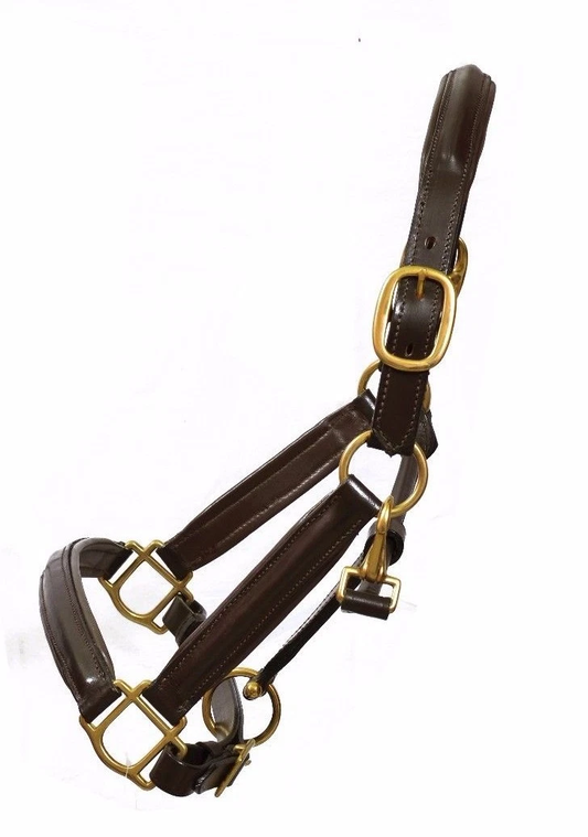 Leather Horse Padded Halter Headcollar Brown