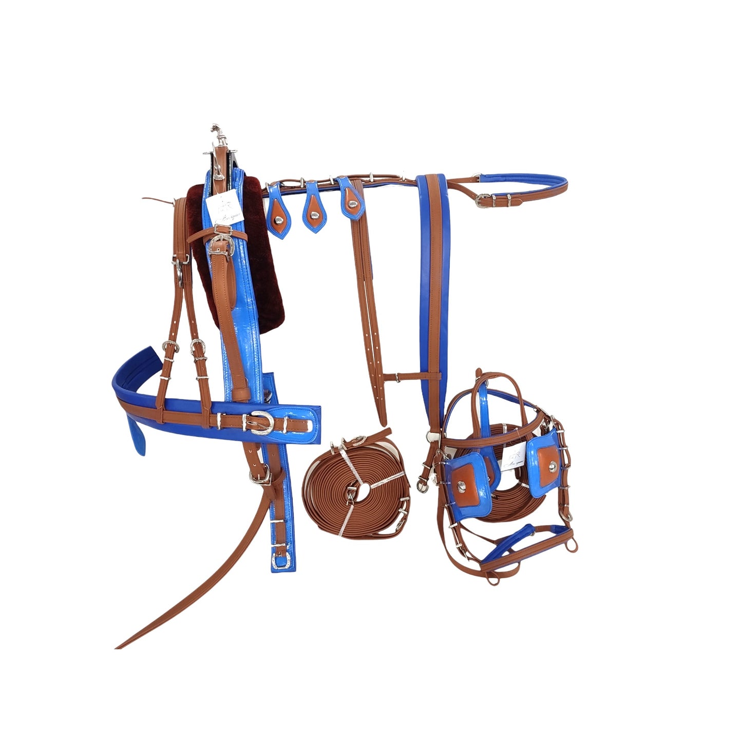 Tiedown Harness with Breaching Tan and Blue colour size Full Cob Pony Small pony Shetland