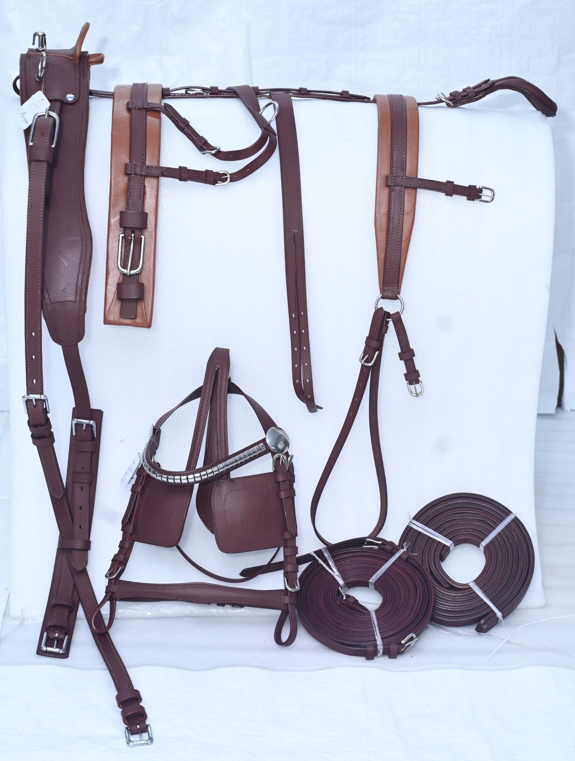 thumbnail image 2 of Resistance Leather Miniature Horse Driving Harness – Black With Red & White Trim, Made In India 2 of 6